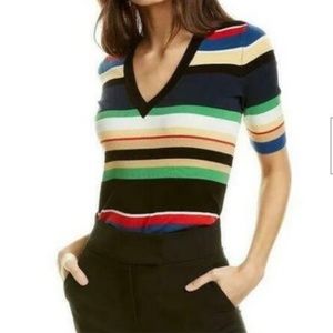 ✨HP✨ Veronica Beard Myra Colorful Striped Pullover Short Sleeve Sweater Size M